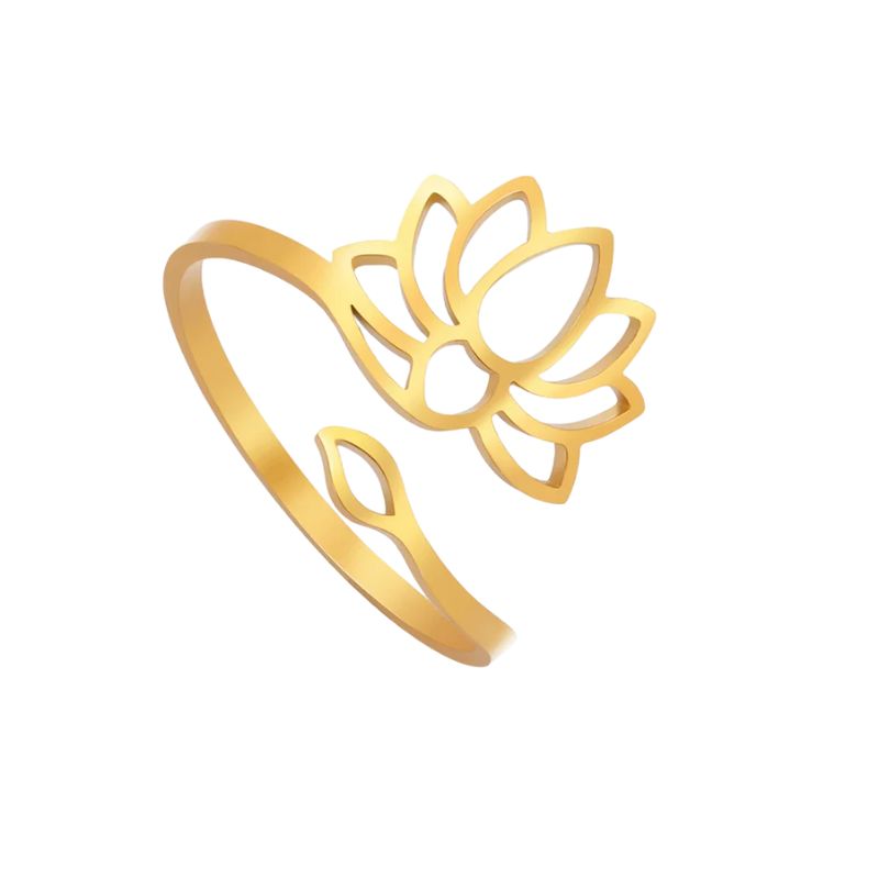 Bague Fleur de Lotus en or avec design ajouré, symbole de pureté et d’éveil spirituel, finition élégante et ajustable.