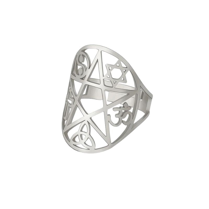 Bague Pentagramme en acier inoxydable finition argent