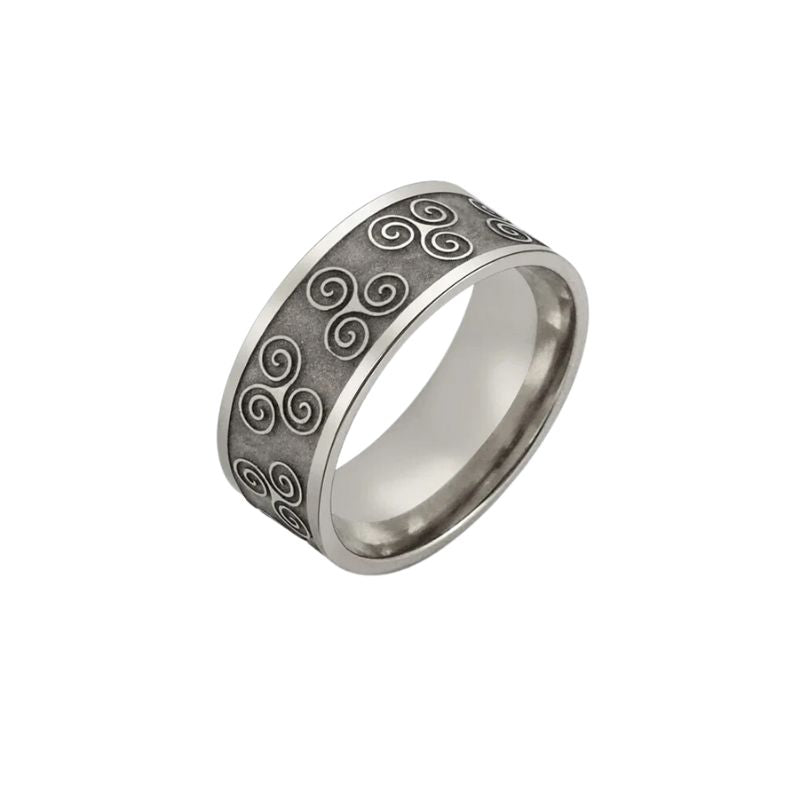 Bague triskel homme en acier inoxydable finition argent