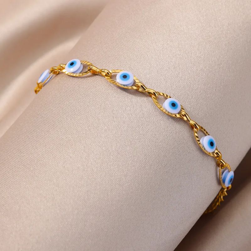 Bracelet fin avec yeux turcs bleus, bijou de protection contre le mauvais œil