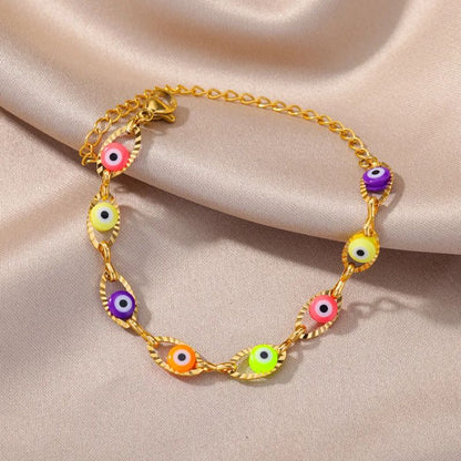 Bracelet Oeil Turc multicolore sur chaîne dorée, bijou protecteur tendance