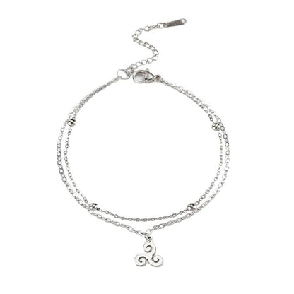 Bracelet Triskell en argent avec double chaîne et pendentif en spirale