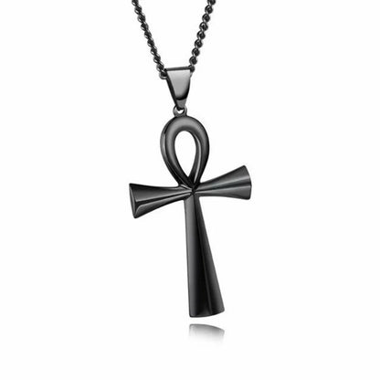 Collier Croix Ankh noir élégant, pendentif égyptien