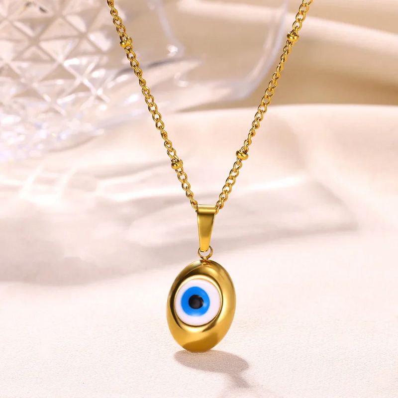 Collier Mauvais Oeil Or Bleu lumineux