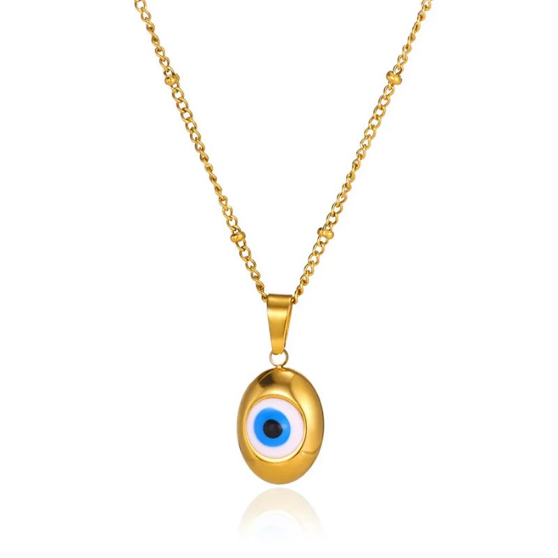 Collier Mauvais Oeil en or avec pendentif bleu, symbole de protection et chance