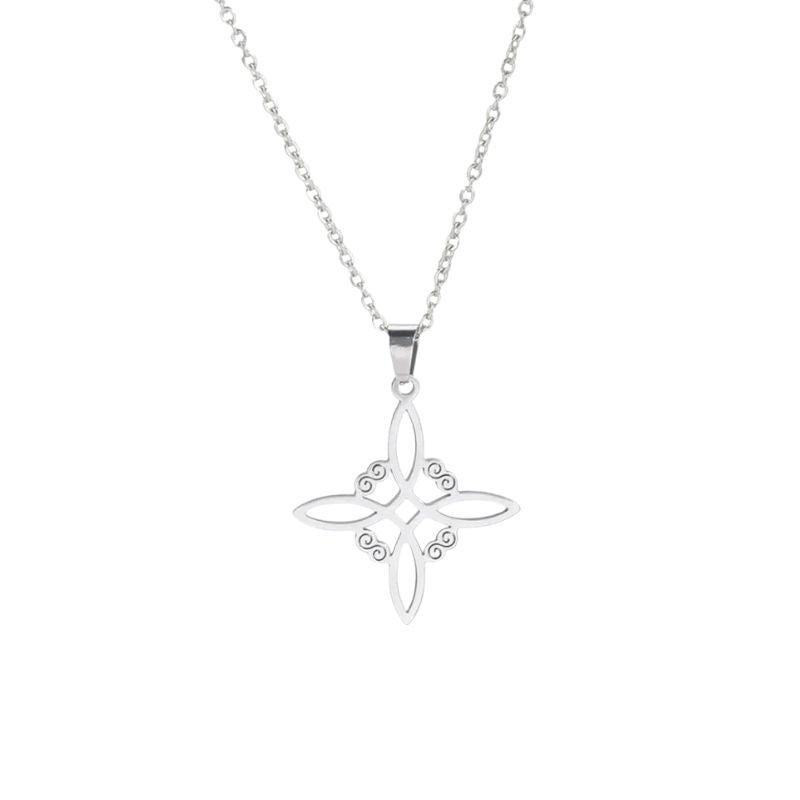 collier nœud de sorcière en acier inxodyable finition argent