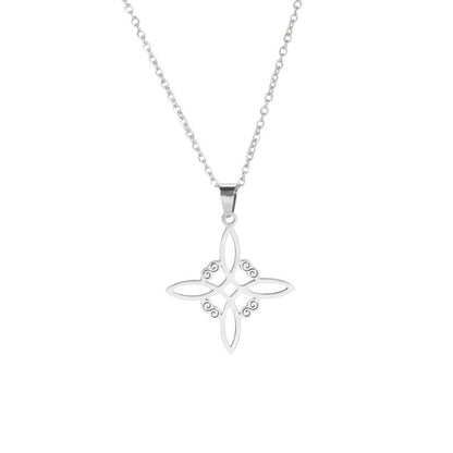 collier nœud de sorcière en acier inxodyable finition argent