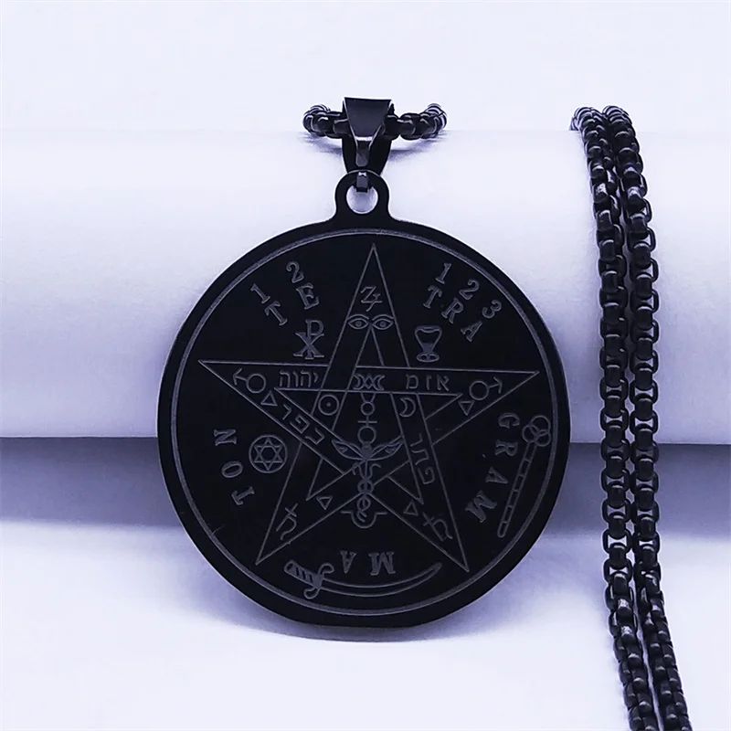 Collier pentacle en acier inoxydable noir