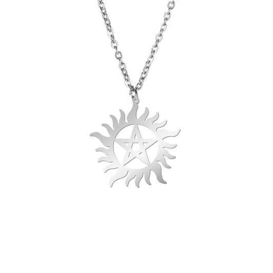 Collier pentagramme argent en acier inoxydable