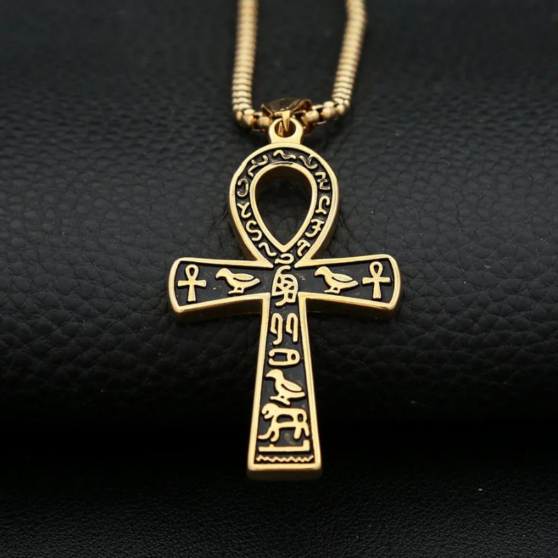 Pendentif Croix Ankh finition or en acier inoxydable