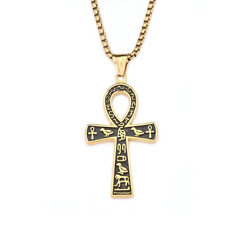 Pendentif Croix Ankh Or fond noir