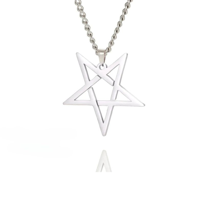 Pendentif pentacle en acier inoxydable argent