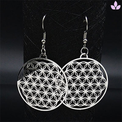 boucle d'oreille fleur de vie en argent