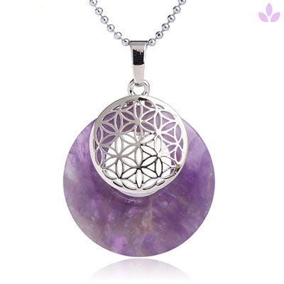 collier amethyste avec pendentif fleur de vie