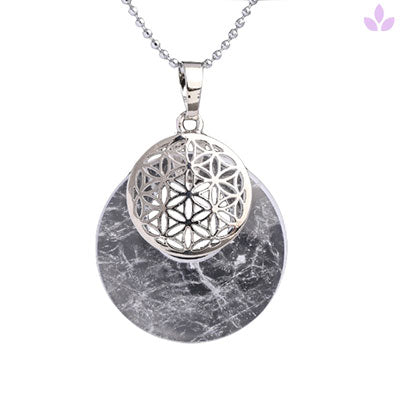 Collier Cristal de roche avec pendentif Fleur de vie