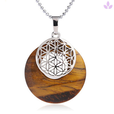 Collier Oeil de tigre avec pendentif Fleur de vie