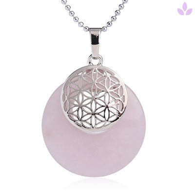 Collier Quartz rose avec pendentif Fleur de vie