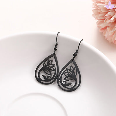 boucle d'oreille lotus arbre de vie en noir