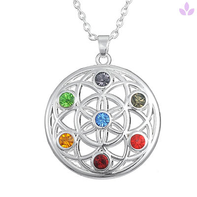 pendentif fleur de vie 7 chakras avec chaine en argent